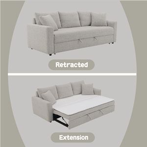 Sofá Seccional Convertible en Cama Connie Beige Boucle con 2 Cojines Decorativos, Sofás Cama Cómodos - Product Image 4