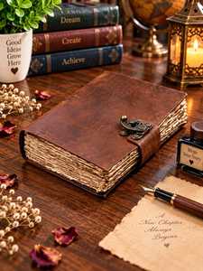 Handcrafted Brown Leather Hardcover Journal 7x5 Inch Hand Stitched Binding Antique C-Clasp <b>Lock</b> Deckle Edge Paper Rustic Vintage - Product Image 1
