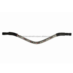 Diadema Profesional de Cuero Acolchado con Cristales de Alta Calidad Hechos a Medida, Decorativa con Forma de Onda Profunda y Pedrería Brillante para Caballo - Product Image 2