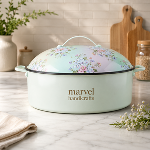 Casserole en acier émaillé vert menthe de qualité supérieure Marvel Handicrafts avec couvercle, pot isotherme pour servir des aliments chauds, élégant pour la cuisine - Product Image 1