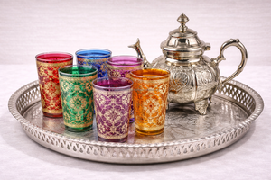 Luxury Moroccan Tea Set 6 multi color glasses one tray one <b>teapot</b> in gift box - Product Image 3