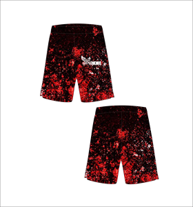 Shorts de bain pour hommes Ferocious Clothing, imprimé par sublimation, séchage rapide, taille élastique, motif décontracté rouge et noir - Product Image 1