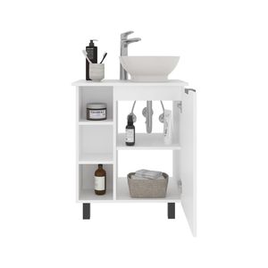 Mueble de Baño Independiente Allegra Blanco con Lavabo, Una Puerta de Almacenamiento y Estantes Abiertos - Product Image 3
