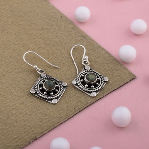 925 Sterling <b>Silver</b> Natural Labradorite <b>Dangle</b> <b>Earrings</b> Handmade Vintage Boho Square Gemstone Drop <b>Earrings</b> for Women - Product Image 2