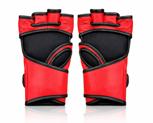 Gants de MMA demi-doigts en cuir de haute qualité avec logo personnalisé, fermeture Velcro, rouge, taille M, pour entraînement d'arts martiaux - Product Image 3