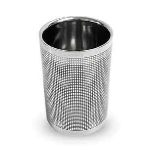 Seau à glace cylindrique en métal texturé de qualité supérieure pour champagne et vin – Refroidisseur de boissons en acier inoxydable à grille géométrique contemporaine - Product Image 2