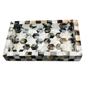 Handmade Rectangular Mother Of Pearl Mop <b>Serving</b> <b>Tray</b> Luxury Shell Inlay Platter For Home <b>Black</b> And White Hexagon Pattern Design - Product Image 1