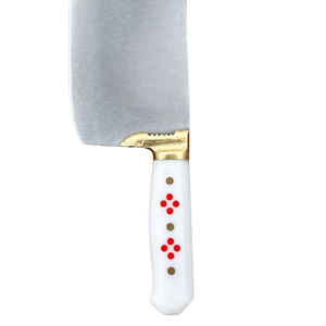 Cuchillo de Carnicero Profesional PK-FN-W, Hoja Curva de Acero Plateado, Mango Blanco con Diseño de Punto Rojo, Empuñadura Dorada - Product Image 2