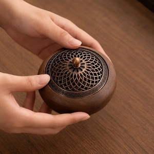 Carved Timber Smudge <b>Bowl</b> Sandalwood Incense Burner With Bronze Lattice Lid <b>Chinese</b> Aromatic Censer For Indoor Use All-Season - Product Image 4