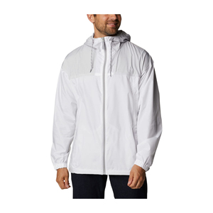 <b>Men's</b> <b>White</b> Hooded Canvas Windbreaker <b>Jacket</b> Stand Collar Lightweight Winter Outerwear Solid Front Logo Washed - Product Image 1