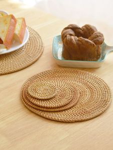 Authentic Spiral Woven Rattan <b>Coasters</b> Trendy Handmade Natural Sustainable Material Drink Mats Bohemian Table <b>Heat</b> Resistant Pad - Product Image 2