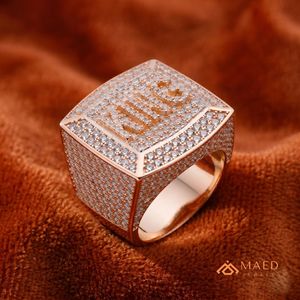 Bague Hip Hop carrée en moissanite plaquée or rose pour homme, bijoux de luxe, mode moderne, cadeau - Product Image 4