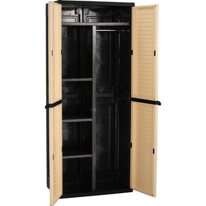 Modern PVC <b>Storage</b> Cabinet Black Frame Beige Doors Four Door Multi Purpose <b>Tall</b> House Utility Organizer Cupboard Tower Unit - Product Image 3