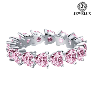Jewelux Women's 925 Silver Pink <b>Crystal</b> Eternity Band <b>Ring</b> Pear Cut Prong Setting Romantic Style Rhodium Plated From India - Product Image 1