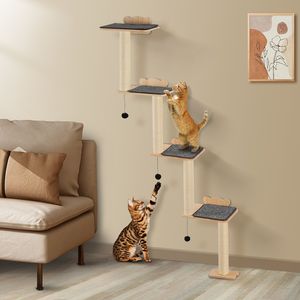 Mensola Galleggiante a Parete per Gatti a 4 Livelli, 40 Libbre, in Legno di Pino da 12 mm, con 4 Piattaforme di Salto - Set di Mobili da Parete per Gatti - Product Image 1