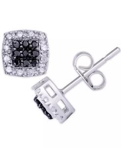 Diamante bianco e nero 1/3 ct. T. w. Orecchini a bottone quadrati con cuscino in argento Sterling | Macacy's - Product Image 1