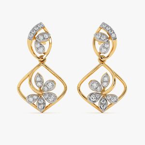 Boucles d'oreilles clous rondes à motif floral et diamants - Product Image 1