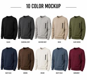 Sweat-shirt pour homme beige à col rond, coupe ample, couleur unie, poche zippée, style décontracté, tricot en coton, style hiver, pull, écologique - Product Image 6