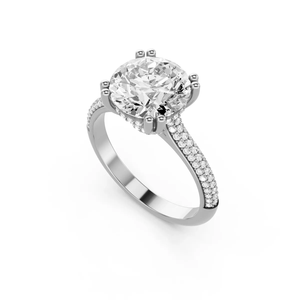 Anillo de Compromiso con Diamante Cultivado en Laboratorio, Certificado IGI, Oro de 14K con Baño de Rodio, Anillo de Boda de Lujo con Doble Punta y Banda Pavé - Product Image 3