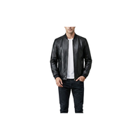 Veste bomber en cuir d'agneau véritable pour homme, de qualité supérieure, col montant, fermeture éclair, coupe-vent, style élégant, décontracté, classique, noir