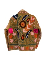 Blouson bomber Suzani fait main de style vintage, tricoté, respirant, matelassé, écologique, brodé indien, en velours 100% coton et laine