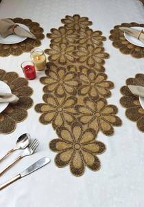 Handmade Gold Beaded Polyester/Cotton <b>Table</b> <b>Runner</b> with Matching Placemats. Home & Hotel Use. Pallavi - Product Image 3