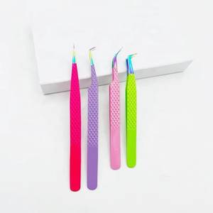 Juego de Pinzas de Precisión para Pestañas, 4 Piezas, Acero Inoxidable, Mangos Coloridos, Empaque en Caja, Punta Suave - Product Image 4