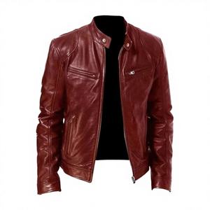 Blouson en cuir unisexe d'hiver style racer, col mandarin, en toile noire imperméable et respirante, style western, coupe-vent - Product Image 1