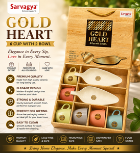 Gold Heart Luxury <b>Melamine</b> Tea Cup Gift Set with Printing Technique 6 Cups & 2 <b>Bowls</b> Festive Gift Box - Product Image 2