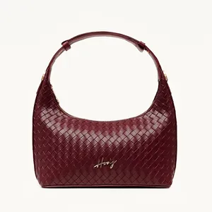 Sac à main HODY pour femme en cuir synthétique tressé Rosella, motif losanges, bandoulière réglable, fermeture éclair, imperméable, satiné - Product Image 5