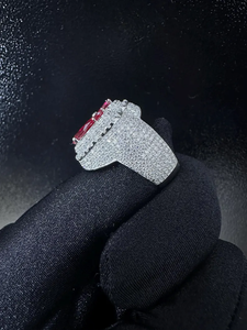 Bague florale de luxe en moissanite rouge, argent 925, grappe de pierres précieuses étincelantes, bijou de déclaration élégant, cadeau de mode pour femme, style - Product Image 2