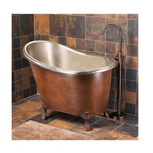 Baignoire autoportante de luxe en cuivre à pieds ornés, intérieur blanc, forme ovale, écologique, vintage, rustique, pour immersion profonde. - Product Image 4