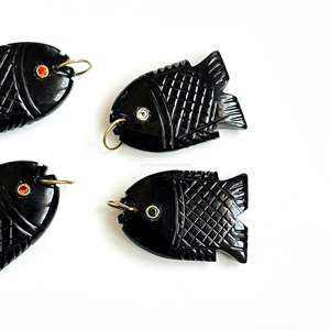 จี้ปลาออนิกซ์สีดำธรรมชาติ AAA เงินแท้ 925 ทำมือ ประดับพลอยรูปปลา สร้อยคอแกะสลักด้วยมือ เครื่องประดับคริสตัลบำบัด - Product Image 4