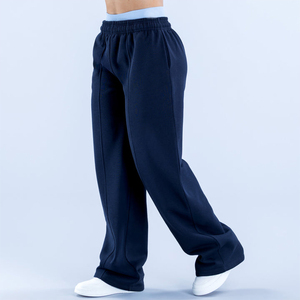 Nueva Llegada, Pantalones Deportivos de Felpa para Mujer, Color Azul Marino, con Logotipo Personalizado, Cintura Elástica con Cordón Interior, Tejido de Punto, Venta al Por Mayor, Alta Calidad - Product Image 1