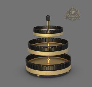 Plateau de service rond à 3 niveaux en acier inoxydable et support, noir et or, plateau décoratif de luxe écologique - Product Image 3
