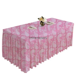 Custom Boho Retro & Hand Block Printed Floral <b>Rectangle</b> Pleated <b>Tablecloth</b> Hand Block Print Farmhouse For Easter Brunch Weddings - Product Image 1