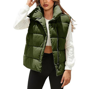 Gilet matelassé marron pour femme, col montant, fermeture éclair, coupe-vent, vêtement d'extérieur décontracté, rembourrage 100 % polyester - Product Image 4