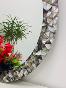 Boutique Hotel <b>Decor</b> Rustic Natural Shell Inlay Wall Mount Round <b>Mother</b> Of Pearl Mirror Factory Direct Price Offer - Product Image 3