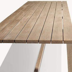 Mesa de comedor de madera de teca de diseño moderno, resistente y duradera, rectangular, para exteriores, en oferta. - Product Image 4