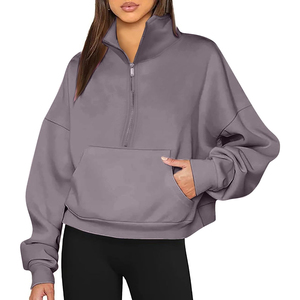 Sweat-shirt d'hiver épais à col montant pour femme, veste de sport semi-zippée ample à manches longues pour le jogging et le fitness, prix abordable - Product Image 5