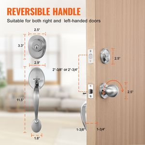 Set Maniglia Interna e Serratura per Porta d'Ingresso in Nichel Satinato, Stile Europeo, Cilindro Singolo con Distanza Fori Regolabile, Serratura a Catenaccio - Product Image 6