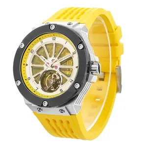 2023 China Fabriek Automatische Beweging Oem Custom Logo Skelet Wiel Vorm Mannen Mechanische Waterdichte Sport Horloge Voor Mannen