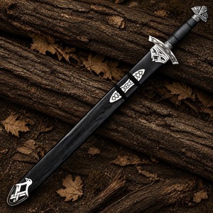 Couteau Bowie en acier Damas de 28 pouces, lame fixe de qualité industrielle à pointe clip et bord droit, avec étui noir et incrustation argentée - Product Image 5