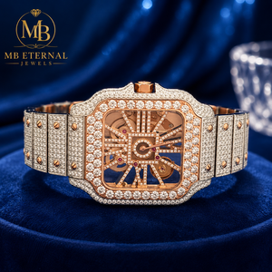 Reloj de Diamantes de Lujo MB ETERNAL para Hombre, Caja Cuadrada de Aleación, Correa de Acero Inoxidable en Oro Amarillo, Esfera con Números Romanos, Cristal de Zafiro, Cuarzo - Product Image 5