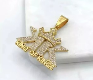 Collier pendentif Couronne des Rois en or massif 14 carats plaqué or, micro-pavé de strass en cristal, style hip-hop, pour homme, usage quotidien - Product Image 3
