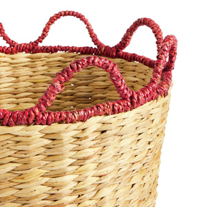 Handwoven Seagrass <b>Storage</b> Basket with Red Scalloped Rim, Unique Boho Decorative <b>Hamper</b> for Home <b>Storage</b> - Product Image 3