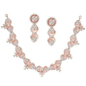 Ensemble collier et boucles d'oreilles en alliage plaqué or rose avec cristaux de strass, design floral, bijoux romantiques de mariage pour femmes - Product Image 2