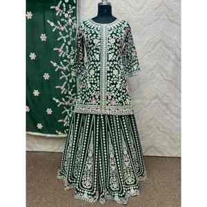 FANCY GEORGETTE BORDADO PIEDRA TRABAJO TOP SHARARA CON DUPATTA VERDE - Product Image 1
