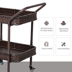 Carrello da Cucina per Esterni in Rattan Marrone con 2 Ripiani, Carrello di Servizio su Ruote - Product Image 5