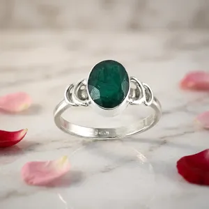 Bague en argent sterling 925 avec quartz vert, bijoux faits à la main, pierre précieuse verte naturelle, cabochon ovale, bague statement, style bohème, à porter au quotidien - Product Image 3
